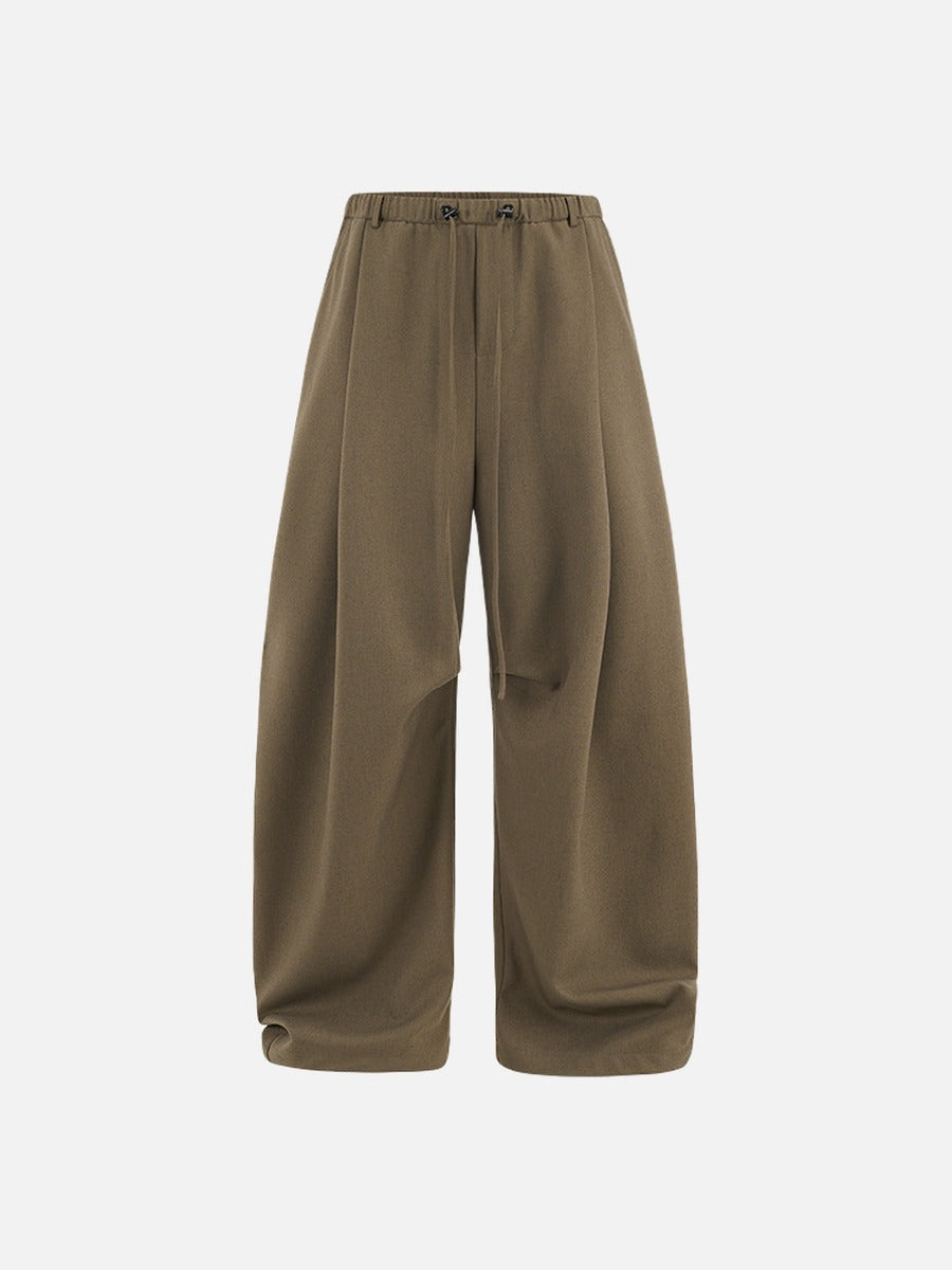 Linen Wide-Leg Drawstring Pants in Khaki