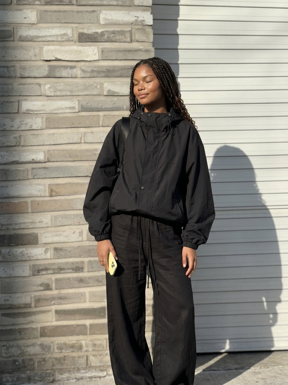 DAXUEN khaki wide-leg drawstring pants — model photo