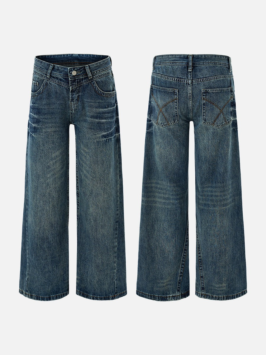 DAXUEN medium blue vintage-fade wide-leg jeans