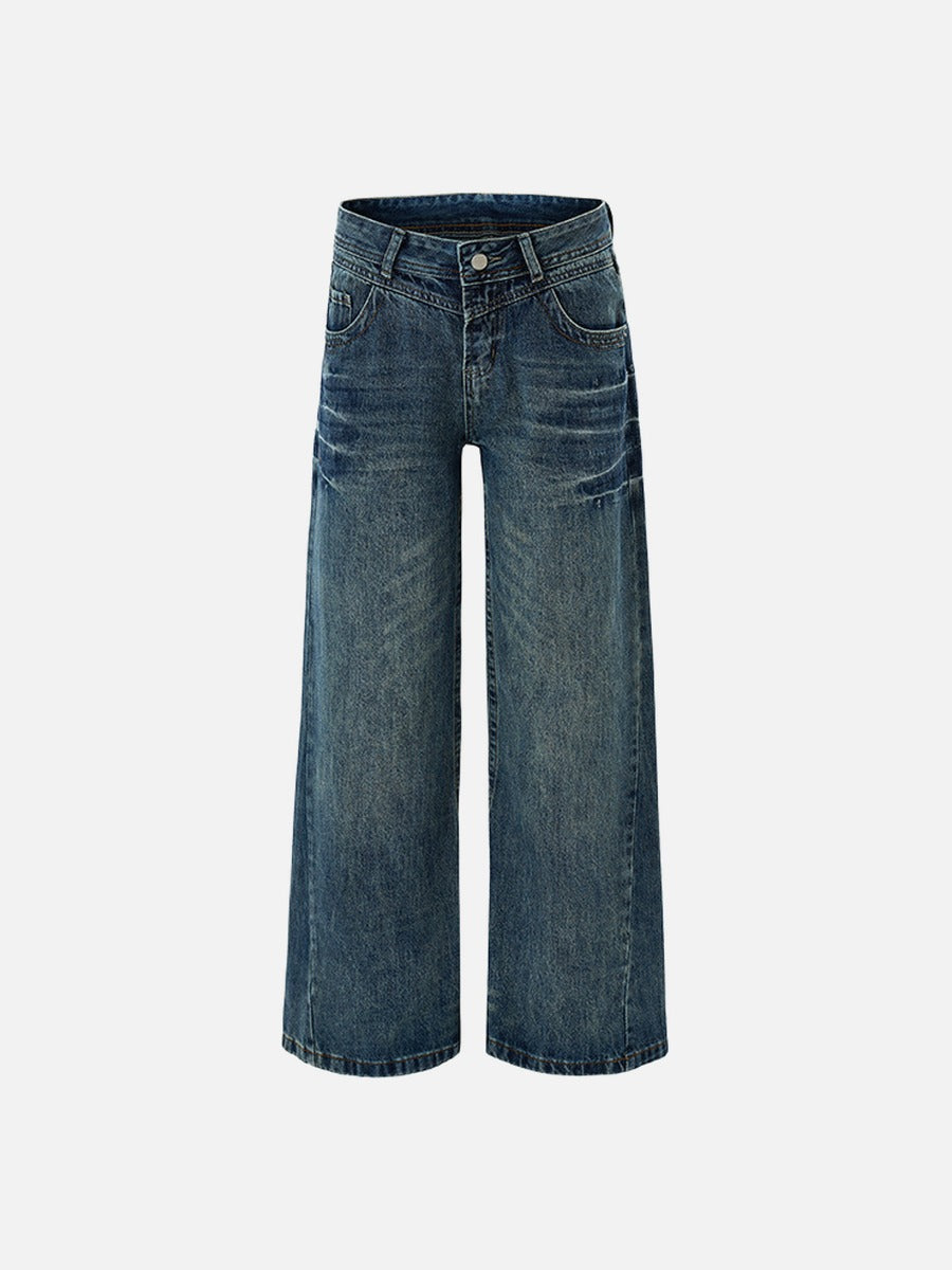 Medium Blue Vintage-Fade Wide-Leg Jeans