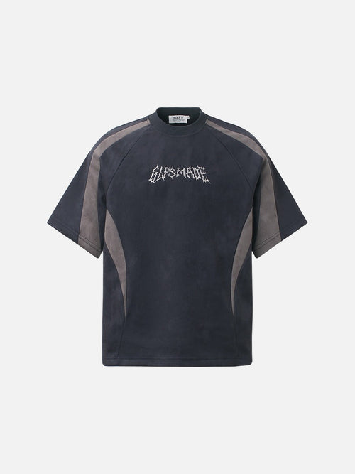 Metallic Jagged Wordmark Oversized T-Shirt - Navy / M