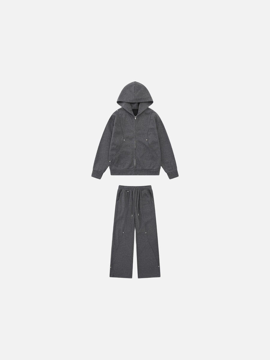 DAXUEN light gray melange metallic-stud tracksuit set