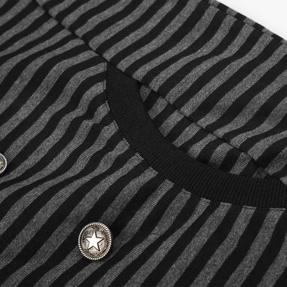DAXUEN black and grey striped metallic-studded zip-up hoodie