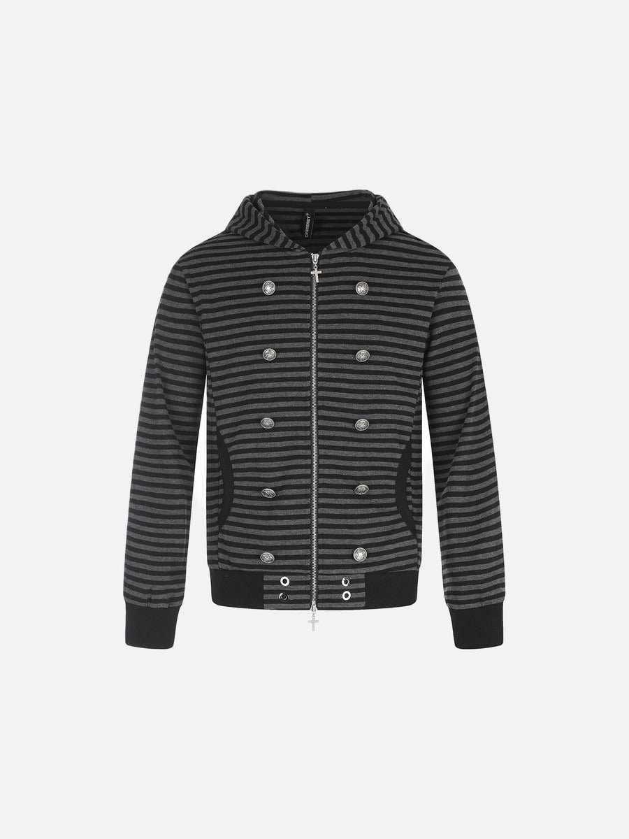 DAXUEN black and grey striped metallic-studded zip-up hoodie
