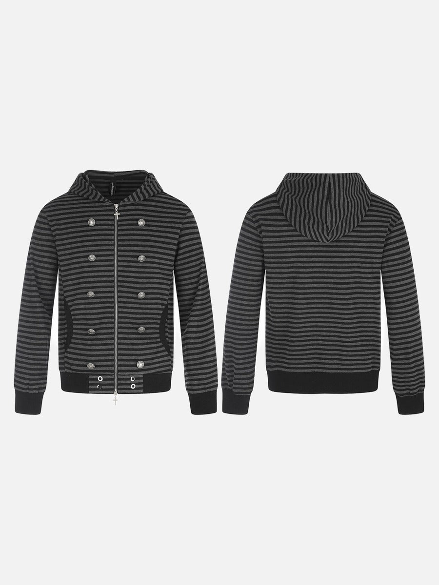 DAXUEN black and grey striped metallic-studded zip-up hoodie