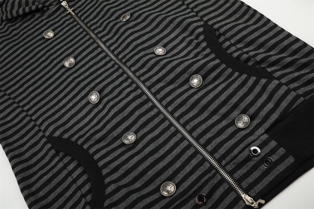 DAXUEN black and grey striped metallic-studded zip-up hoodie
