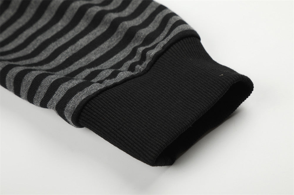 DAXUEN black and grey striped metallic-studded zip-up hoodie