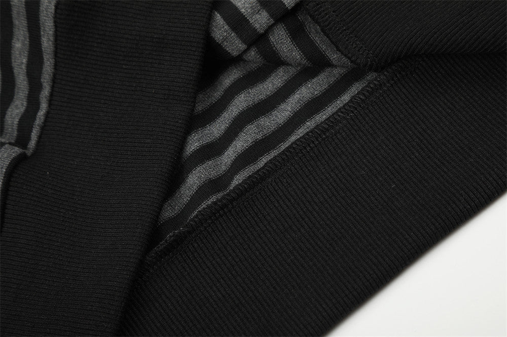 DAXUEN black and grey striped metallic-studded zip-up hoodie