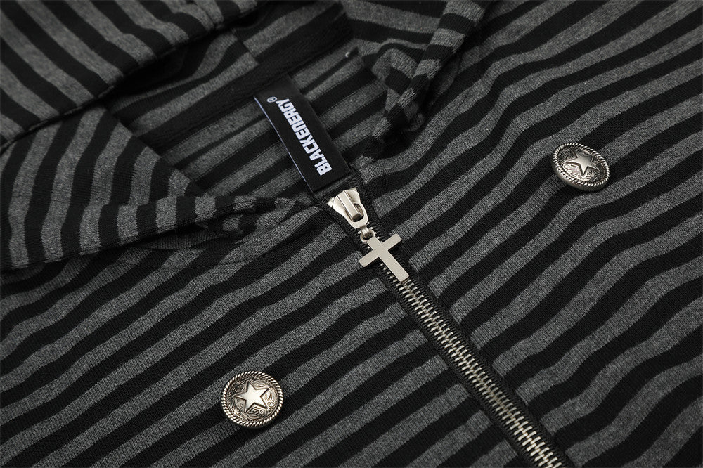 DAXUEN black and grey striped metallic-studded zip-up hoodie
