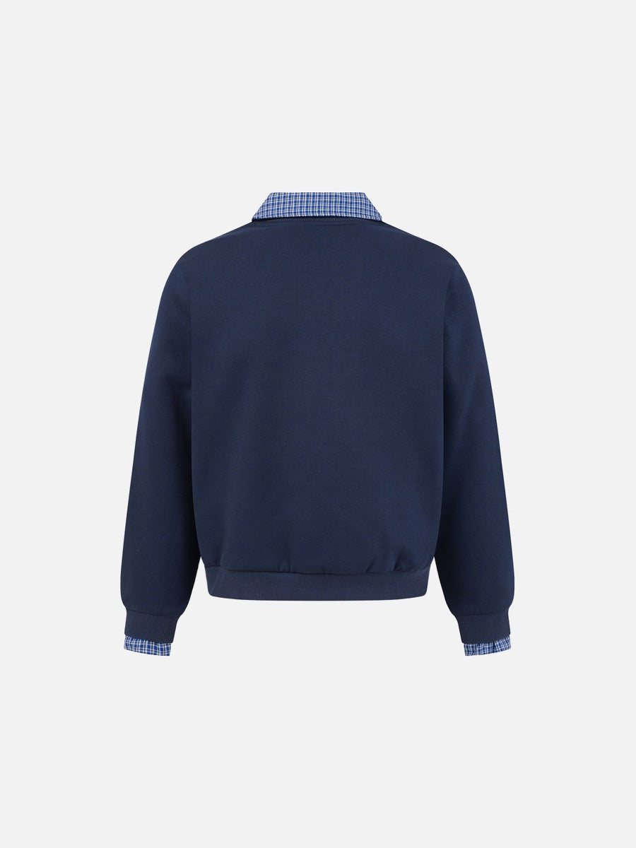 DAXUEN black micro-plaid contrast collar long sleeve sweatshirt