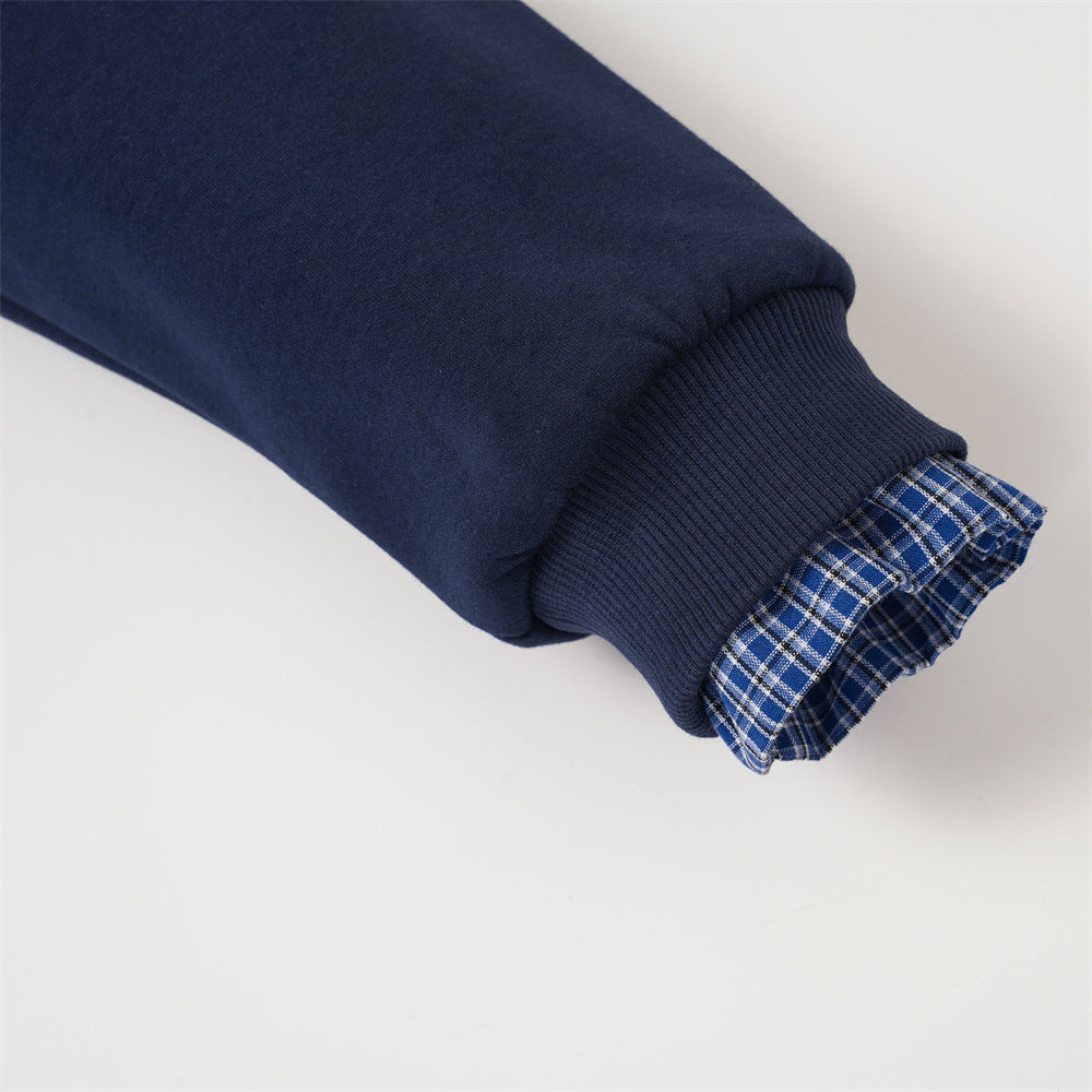 DAXUEN black micro-plaid contrast collar long sleeve sweatshirt