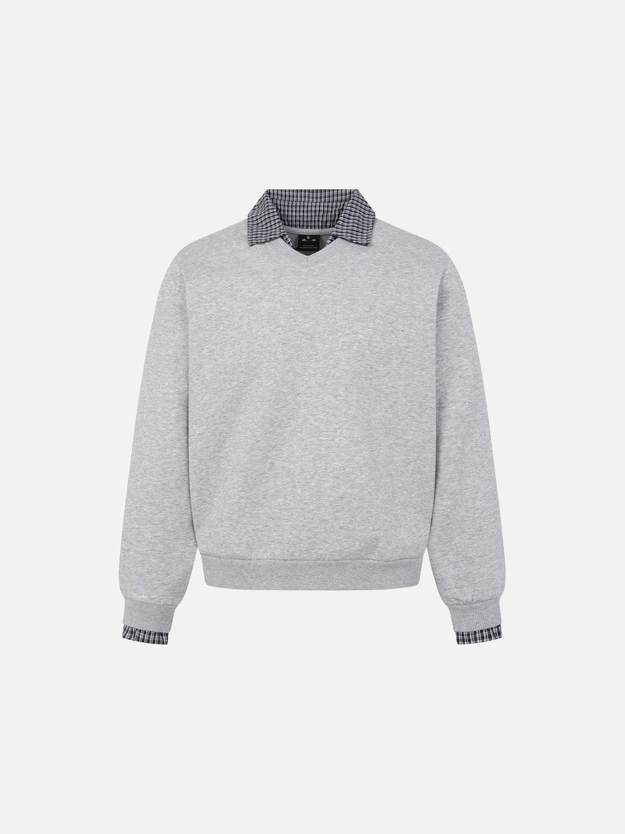 DAXUEN black micro-plaid contrast collar long sleeve sweatshirt
