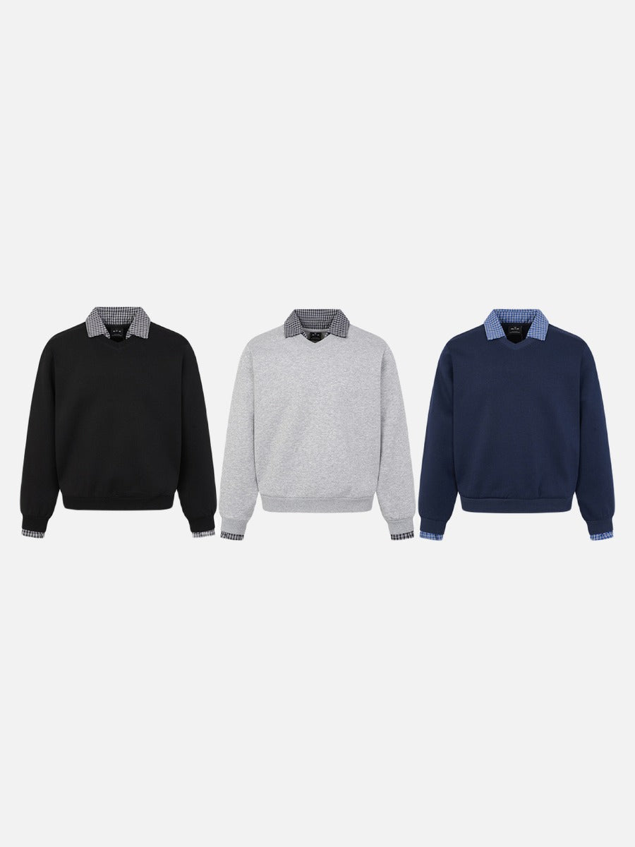 DAXUEN black micro-plaid contrast collar long sleeve sweatshirt