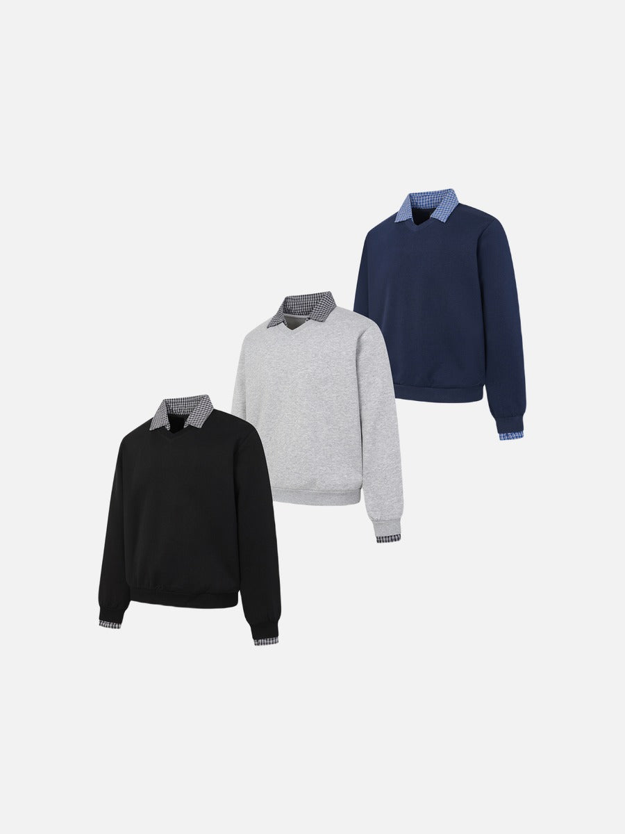 DAXUEN black micro-plaid contrast collar long sleeve sweatshirt
