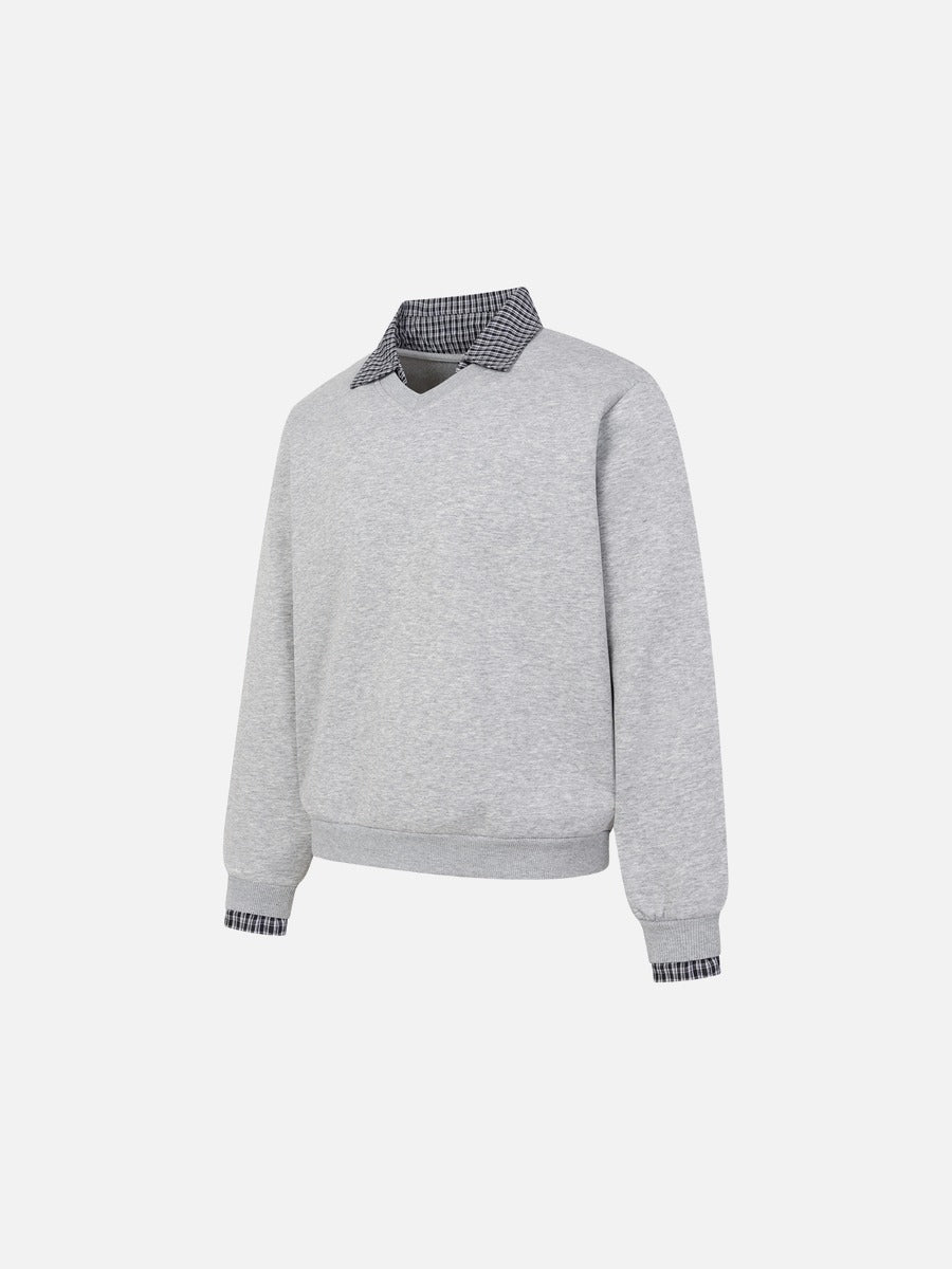 DAXUEN black micro-plaid contrast collar long sleeve sweatshirt