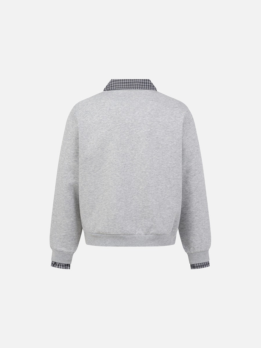 DAXUEN black micro-plaid contrast collar long sleeve sweatshirt