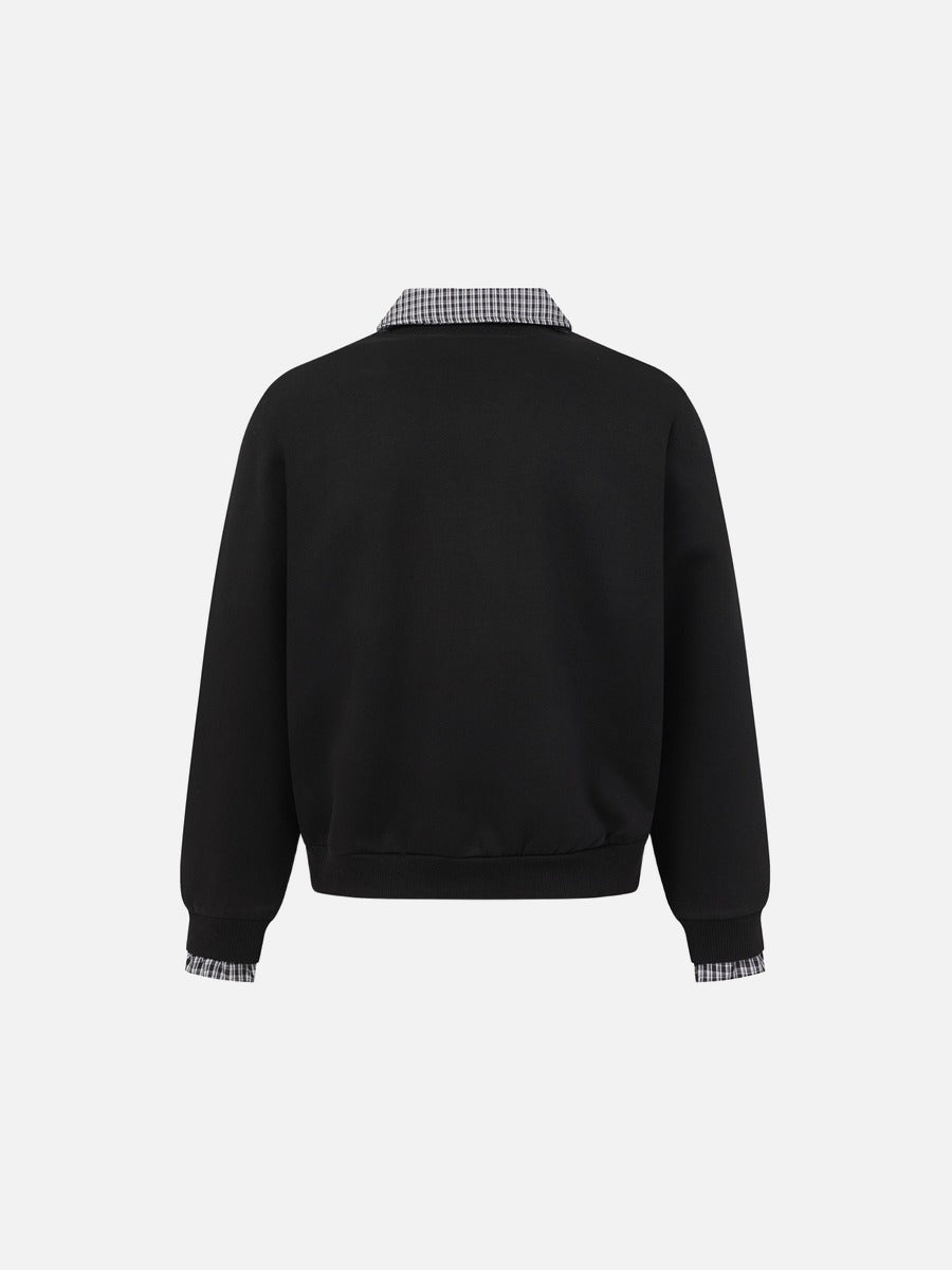 DAXUEN black micro-plaid contrast collar long sleeve sweatshirt