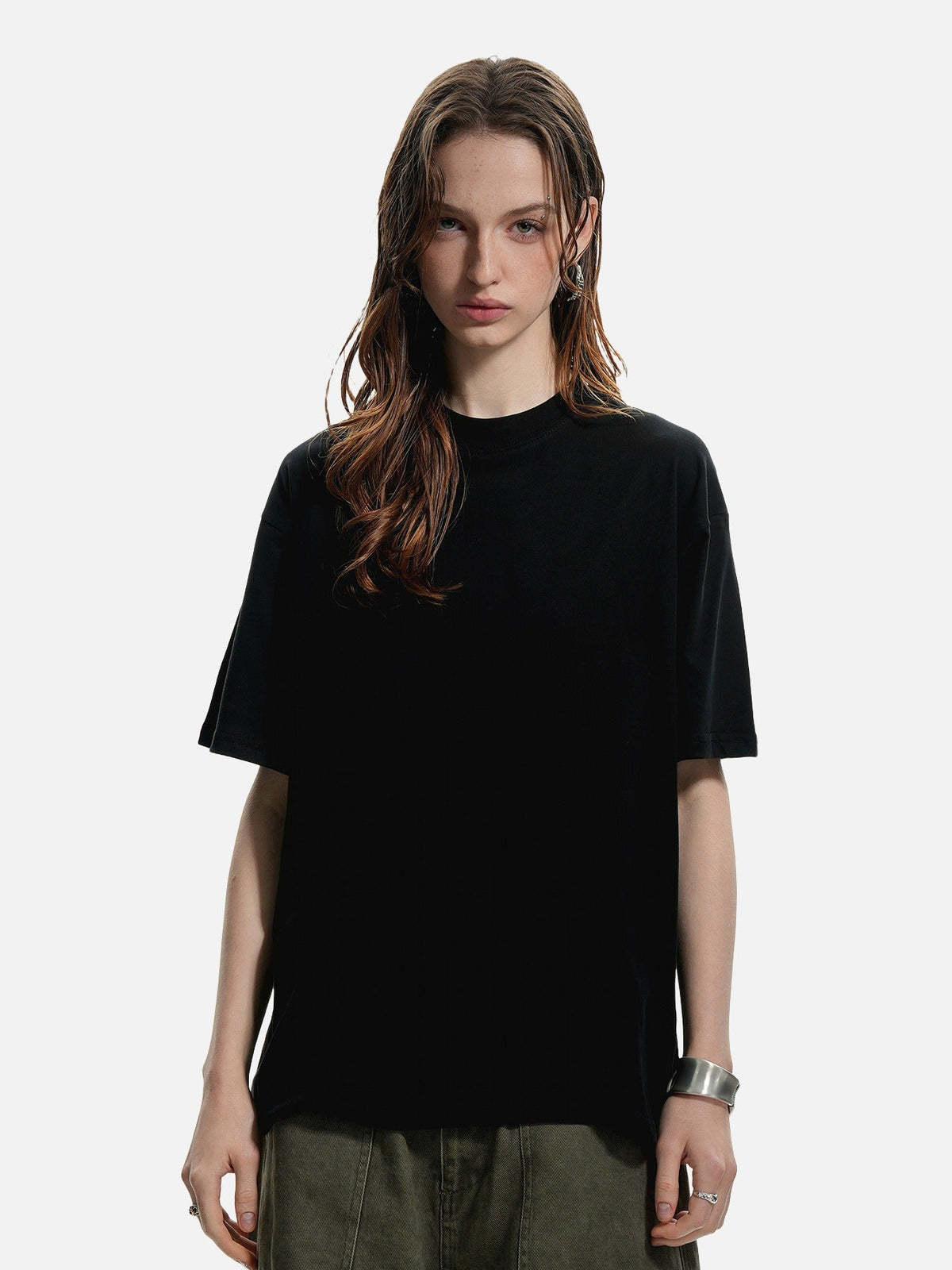 Mock Neck Oversized Cotton Tee