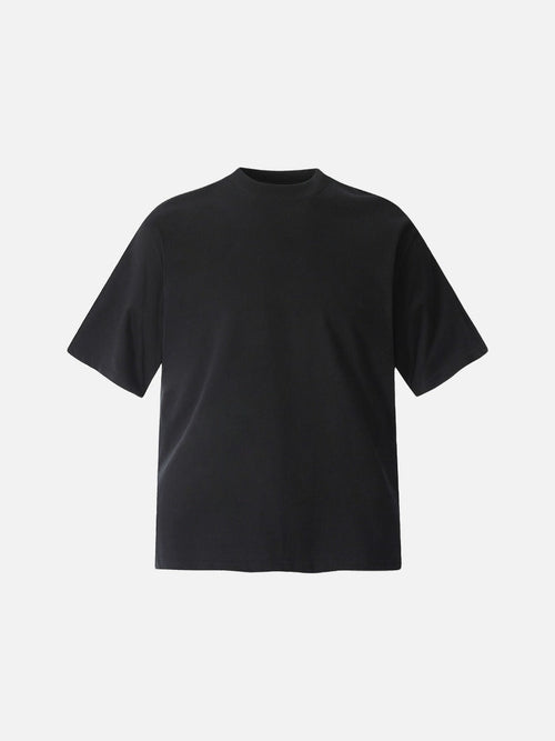 Mock Neck Oversized Cotton Tee - Black / S