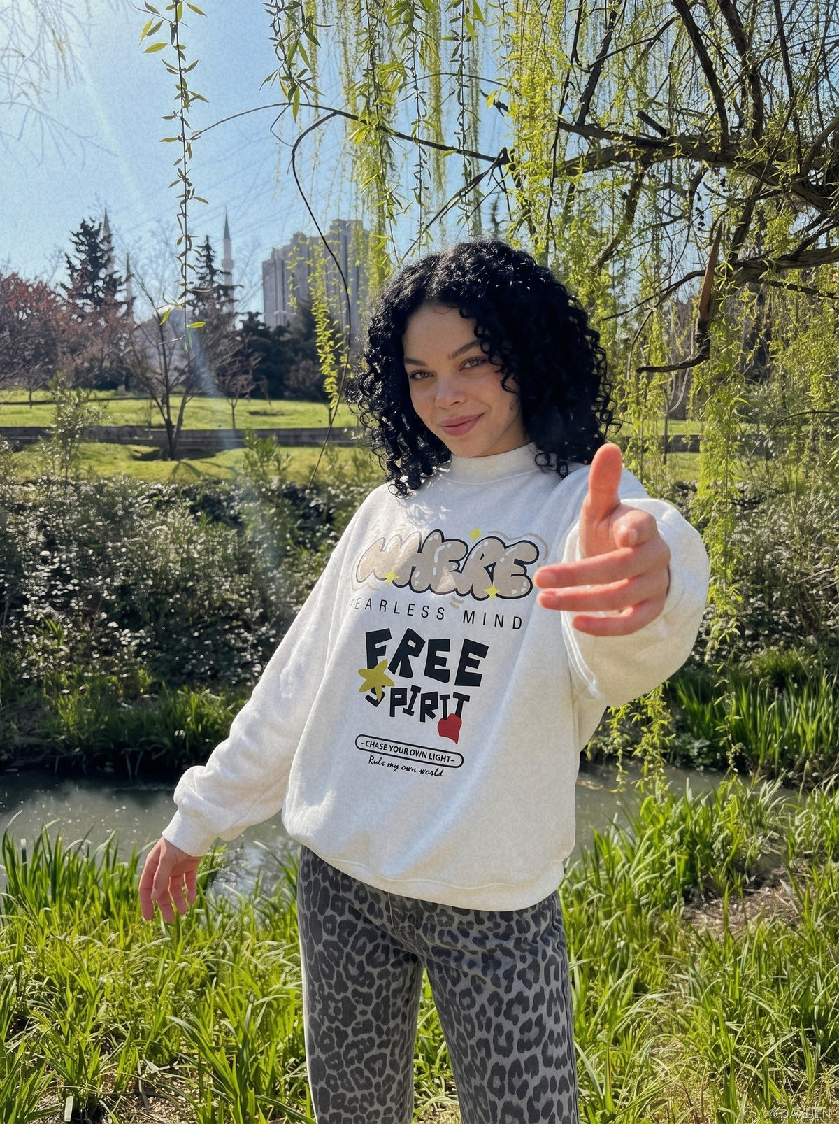 Multi-Layered Graphic Mock Neck Sweatshirt