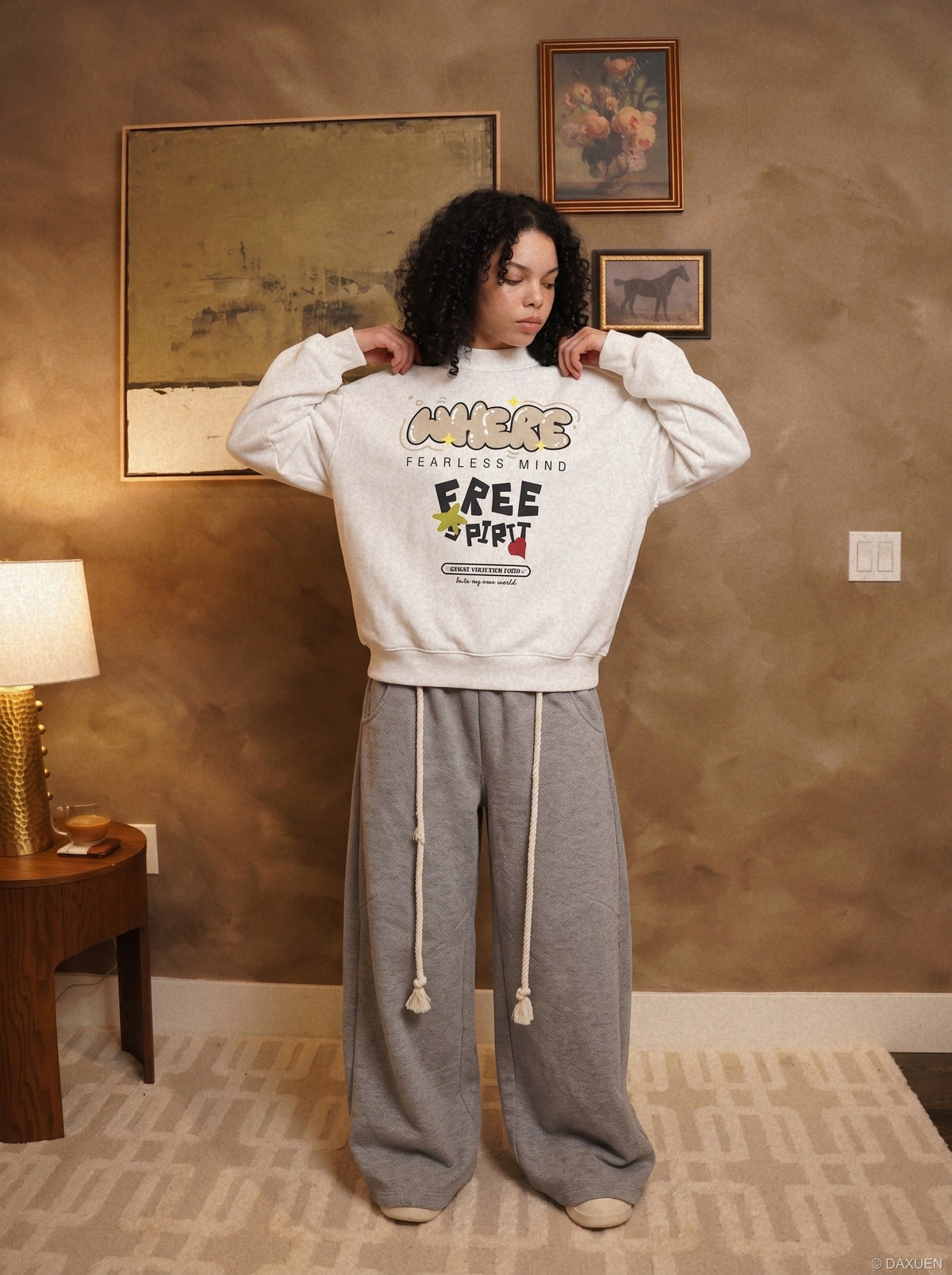 Multi-Layered Graphic Mock Neck Sweatshirt