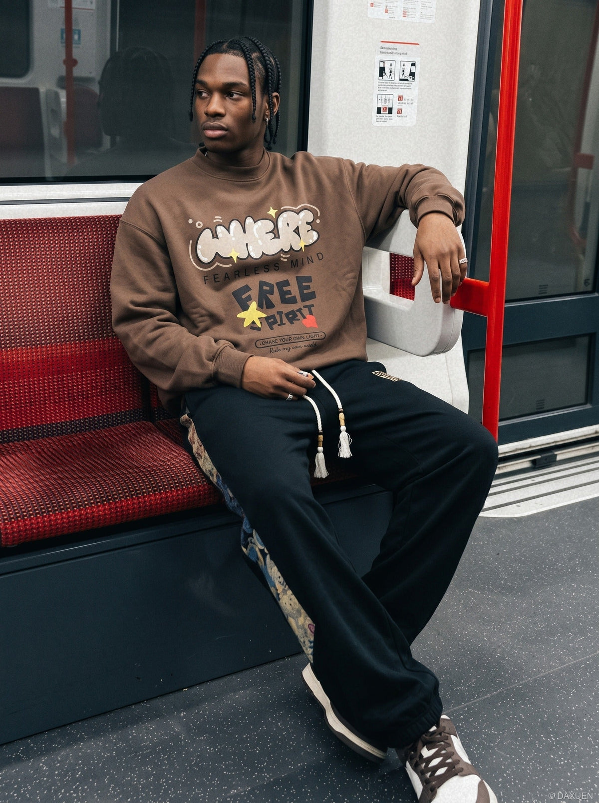 Multi-Layered Graphic Mock Neck Sweatshirt
