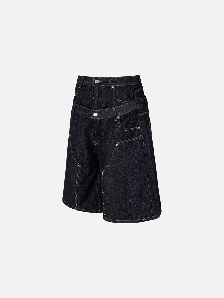 Layered Indigo Baggy Denim Shorts