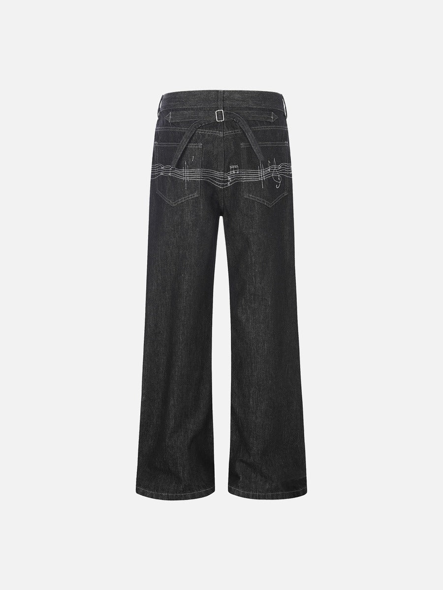 Musical Embroidery Wide-Leg Jeans