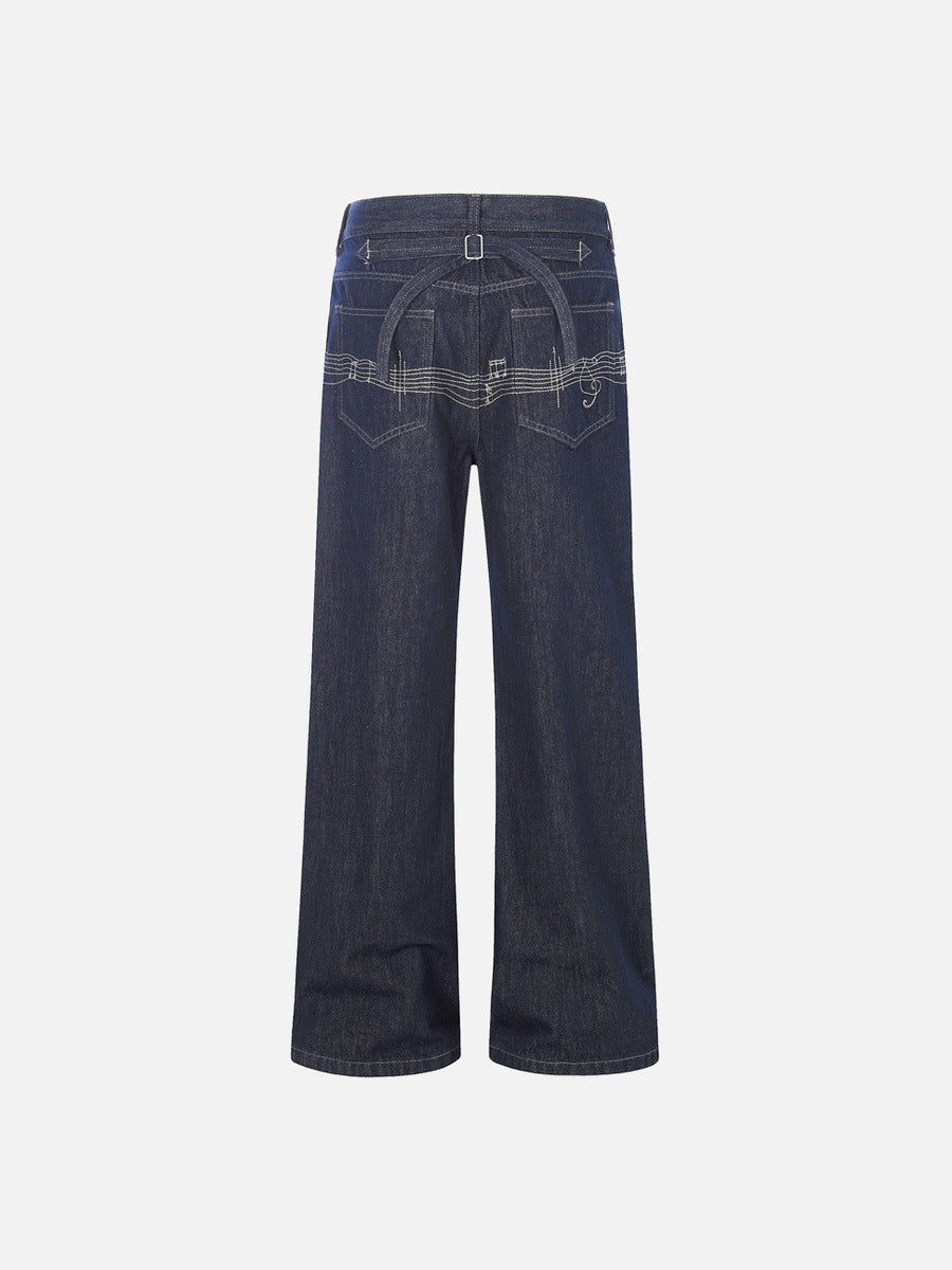 Musical Embroidery Wide-Leg Jeans