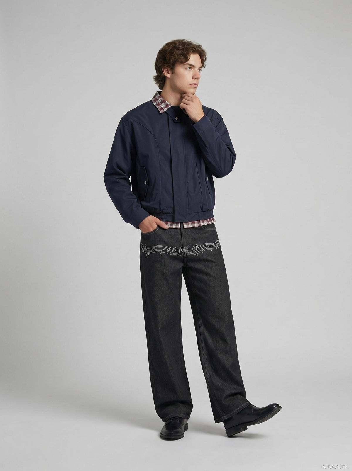Musical Embroidery Wide-Leg Jeans