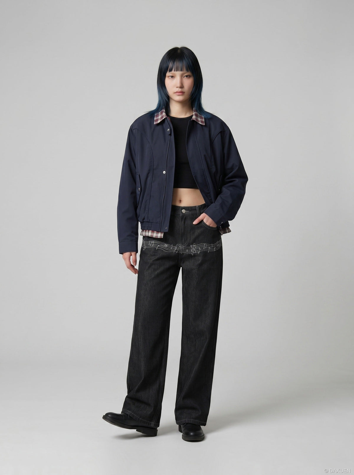 Musical Embroidery Wide-Leg Jeans