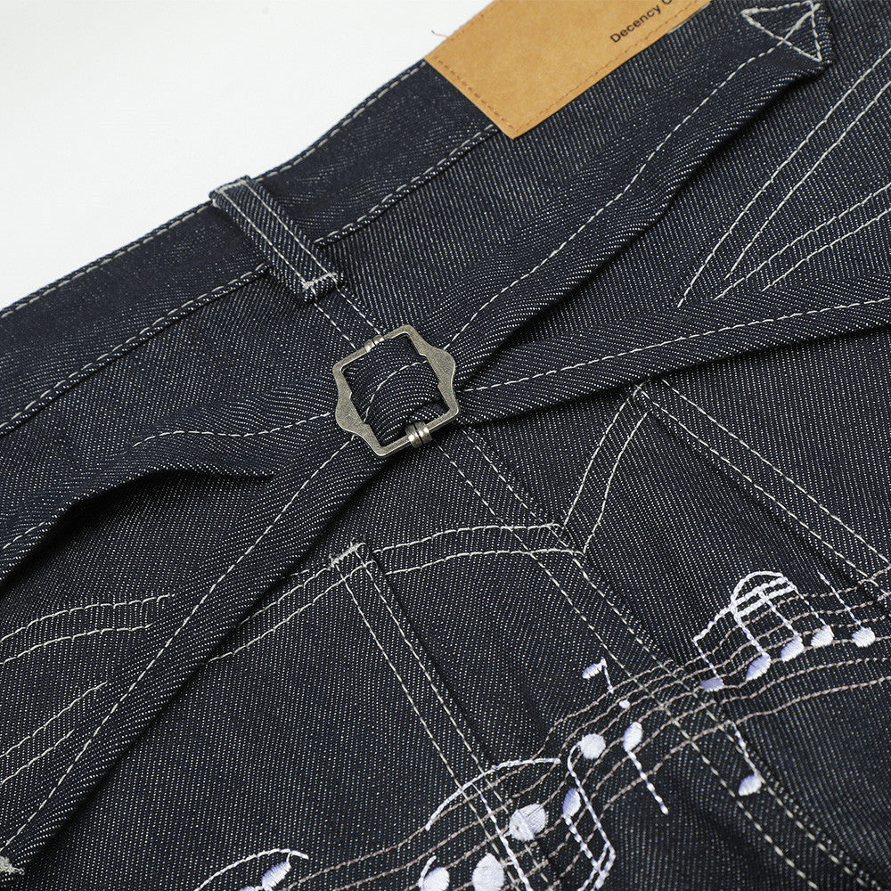 Musical Notes Embroidered Wide-Leg Jeans