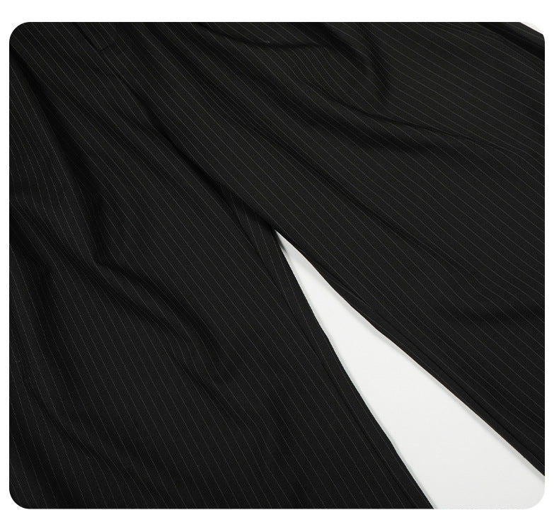 Navy Blue Diagonal Stripe Wide-Leg Shorts