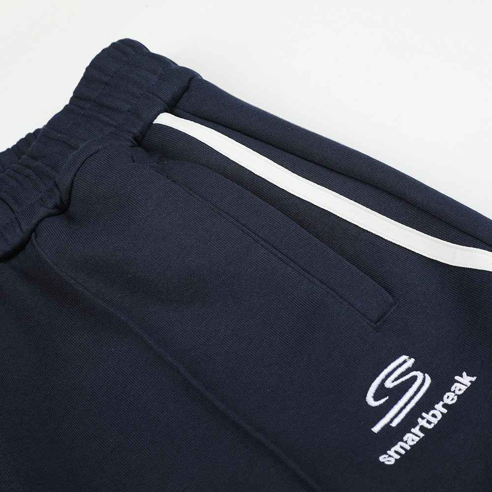 Navy Blue Wide-Leg Track Pants with Wavy Stripes