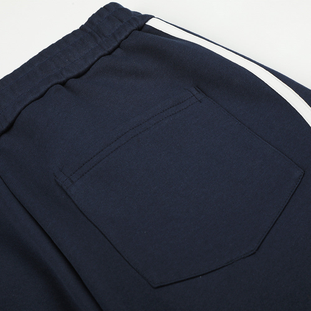 Navy Blue Wide-Leg Track Pants with Wavy Stripes