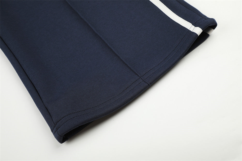 Navy Blue Wide-Leg Track Pants with Wavy Stripes