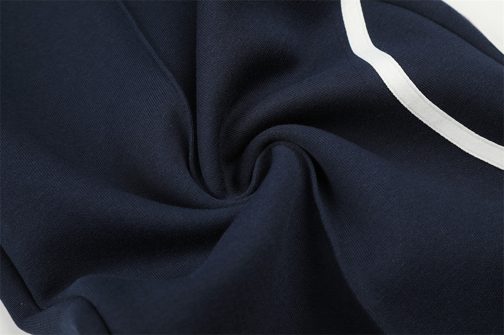 Navy Blue Wide-Leg Track Pants with Wavy Stripes