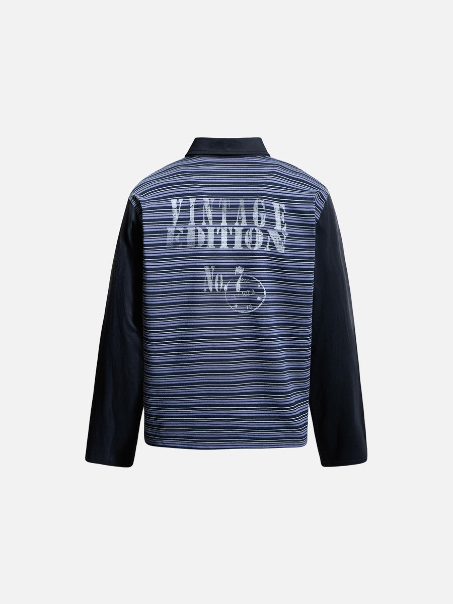 Navy Purple Striped Long Sleeve Polo Shirt