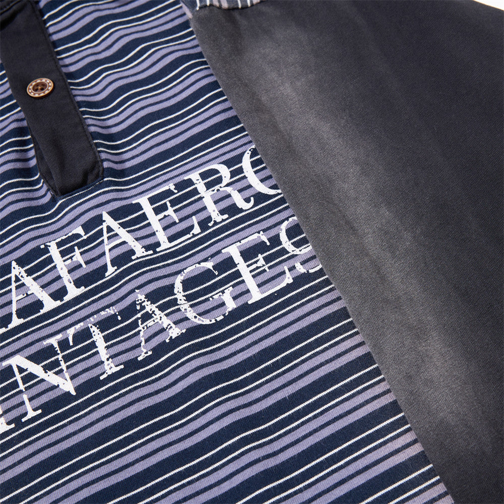 Navy Purple Striped Long Sleeve Polo Shirt