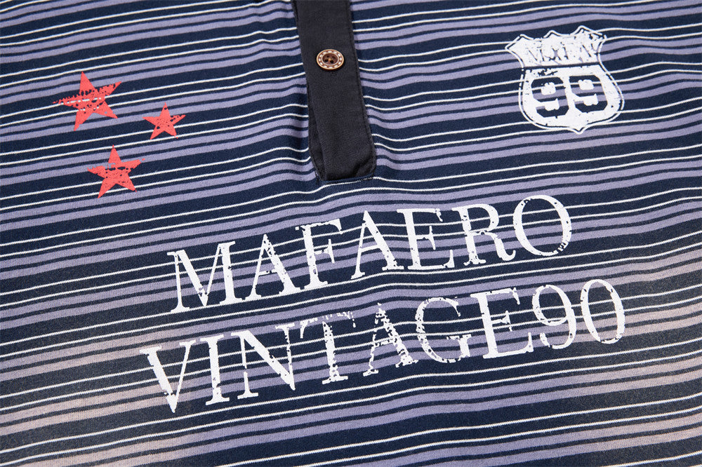 Navy Purple Striped Long Sleeve Polo Shirt