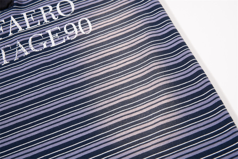 Navy Purple Striped Long Sleeve Polo Shirt