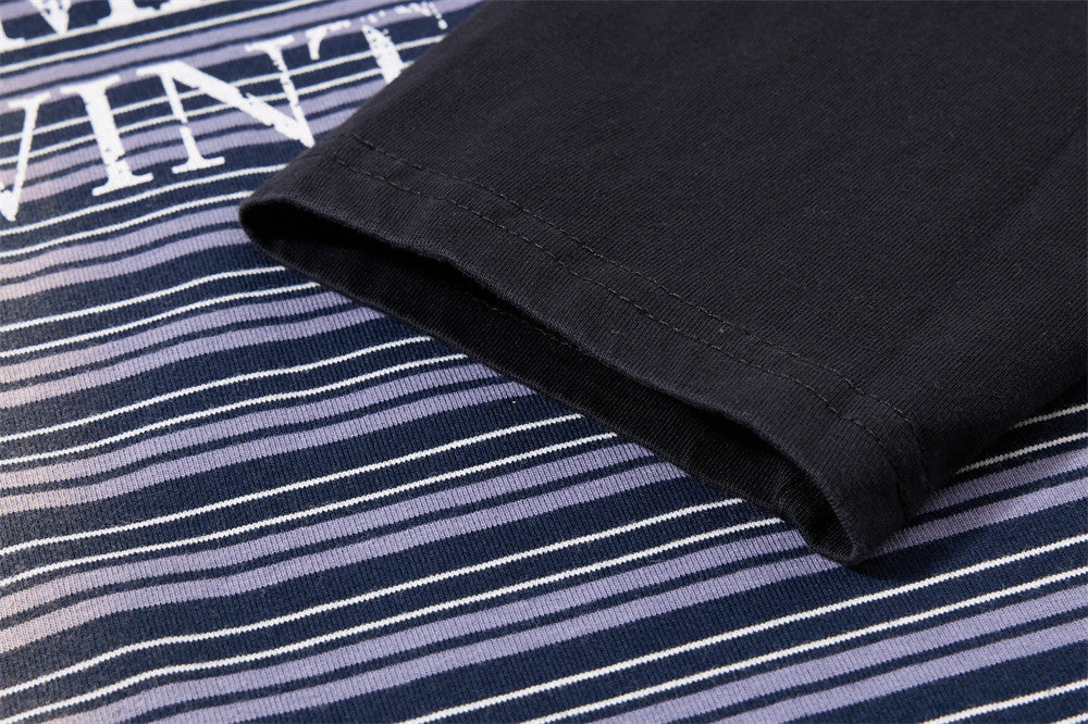 Navy Purple Striped Long Sleeve Polo Shirt