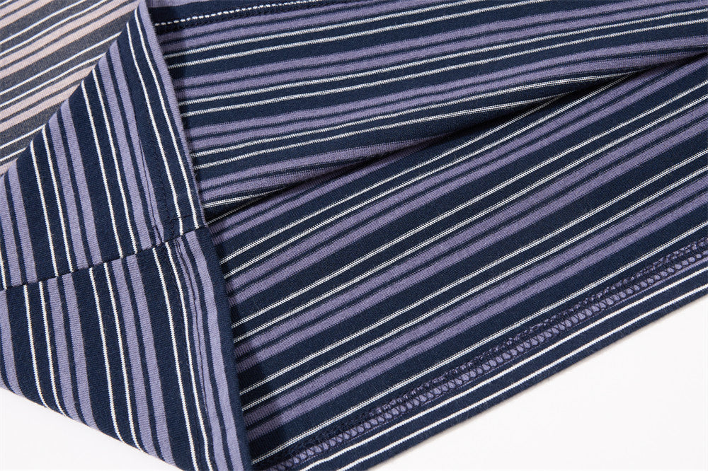 Navy Purple Striped Long Sleeve Polo Shirt