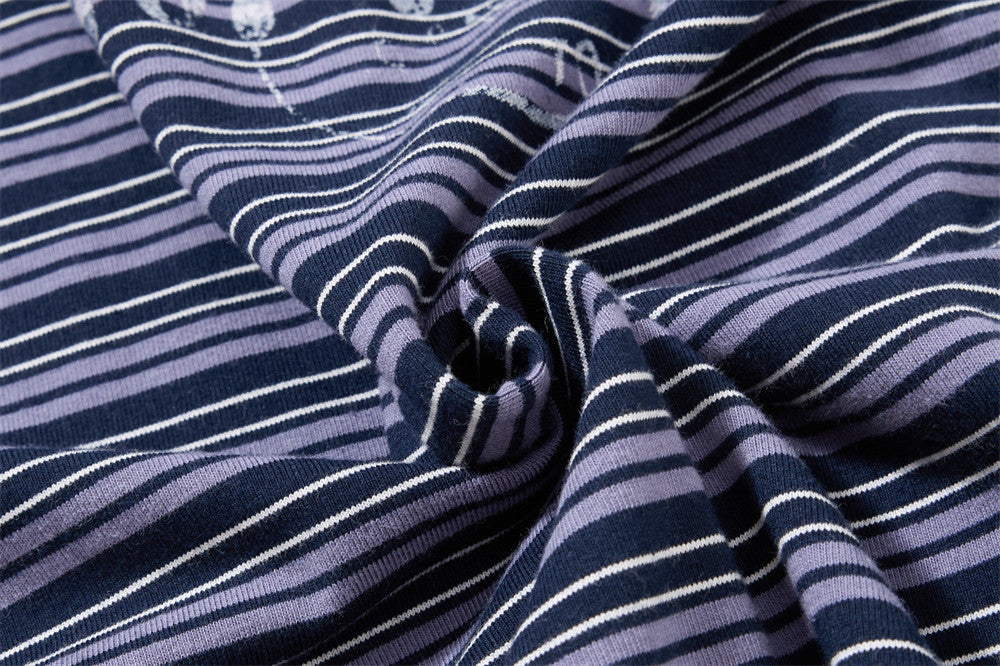 Navy Purple Striped Long Sleeve Polo Shirt