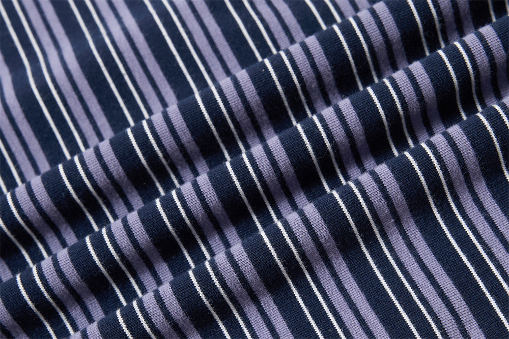 Navy Purple Striped Long Sleeve Polo Shirt