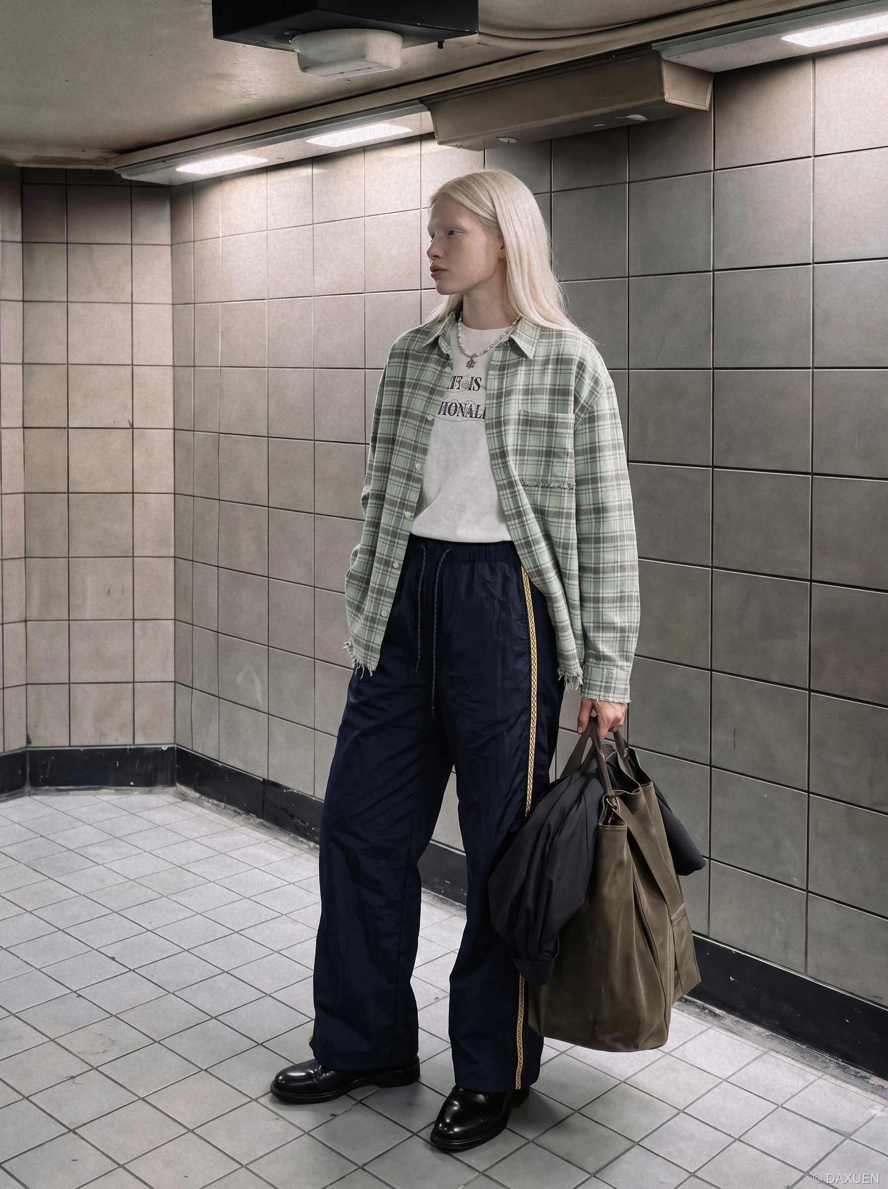 Navy Zigzag Stripe Baggy Pants