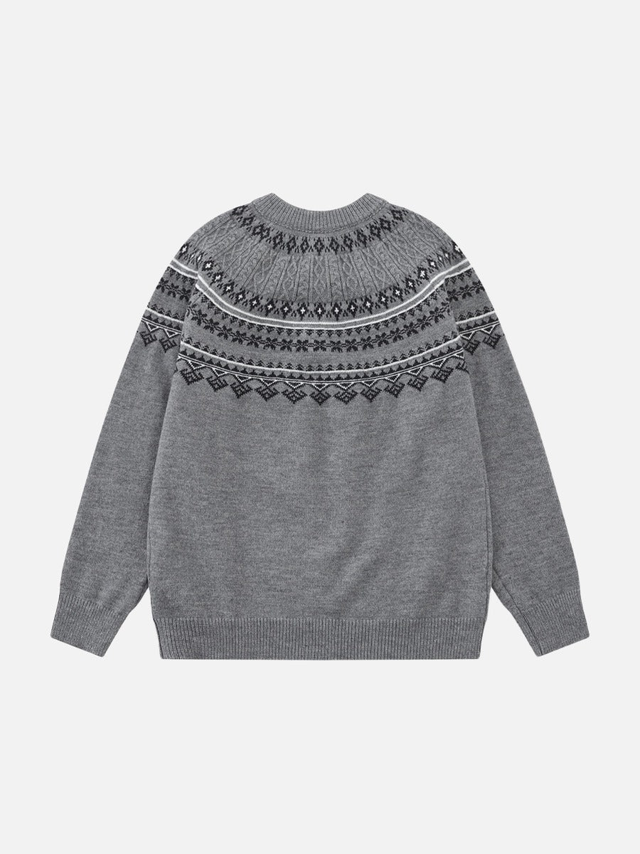 DAXUEN creamy white Nordic pattern pullover knit sweater