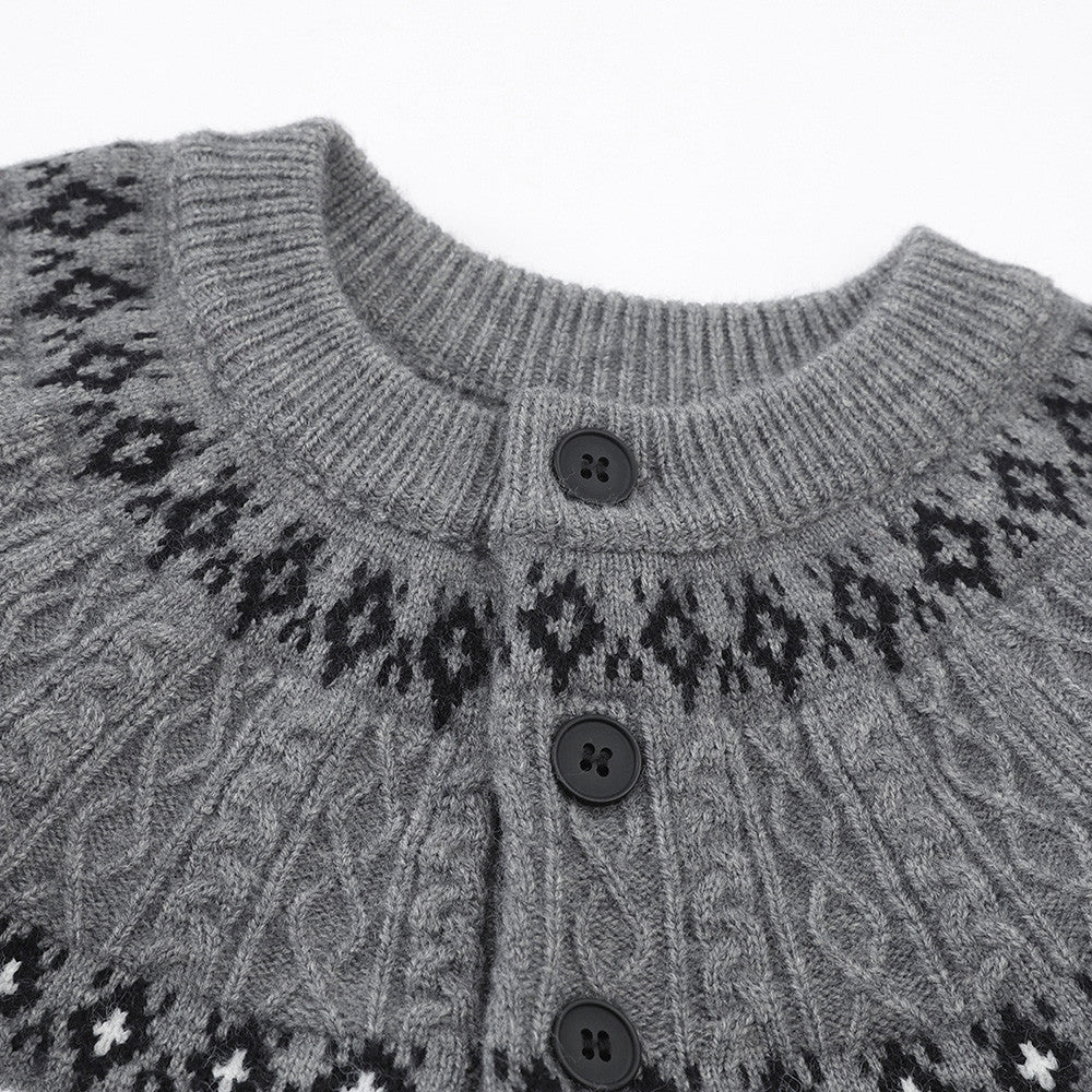 DAXUEN creamy white Nordic pattern pullover knit sweater