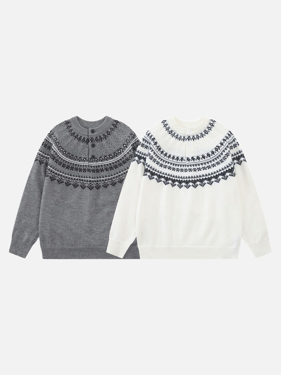 DAXUEN creamy white Nordic pattern pullover knit sweater