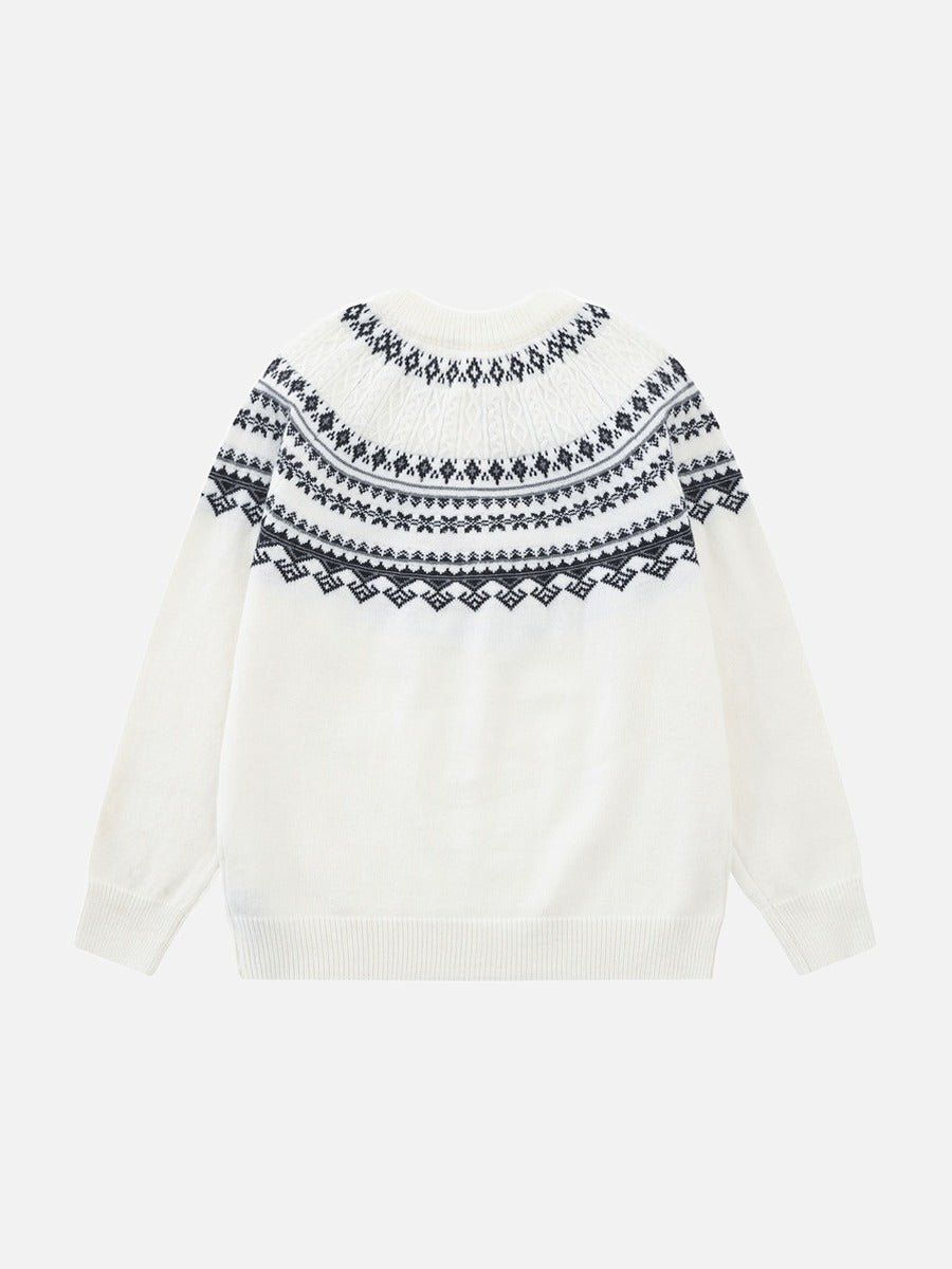 DAXUEN creamy white Nordic pattern pullover knit sweater